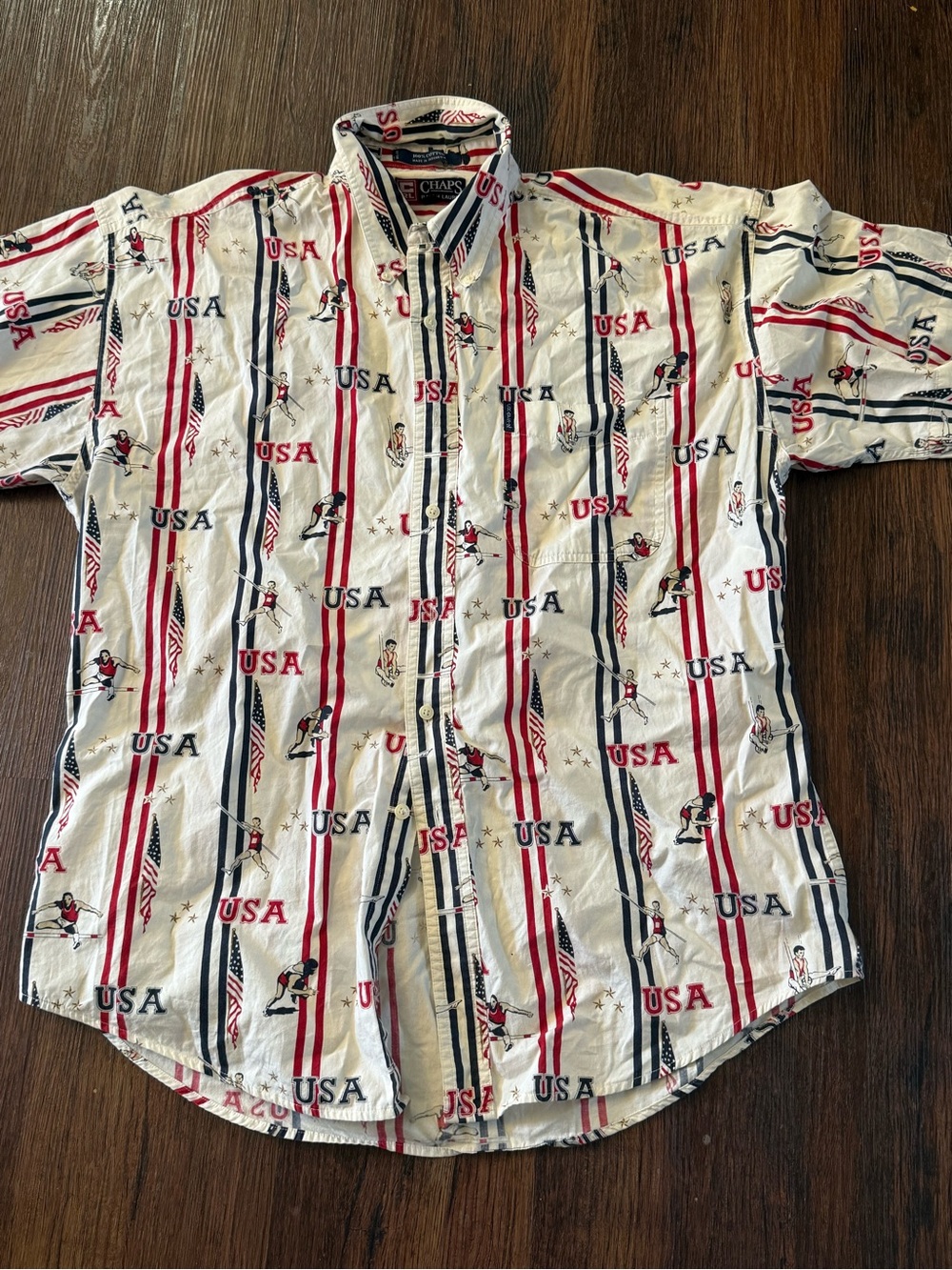 Chaps by Ralph Lauren Short-Sleeve Button-Down with Red & Navy USA shirt men’s L